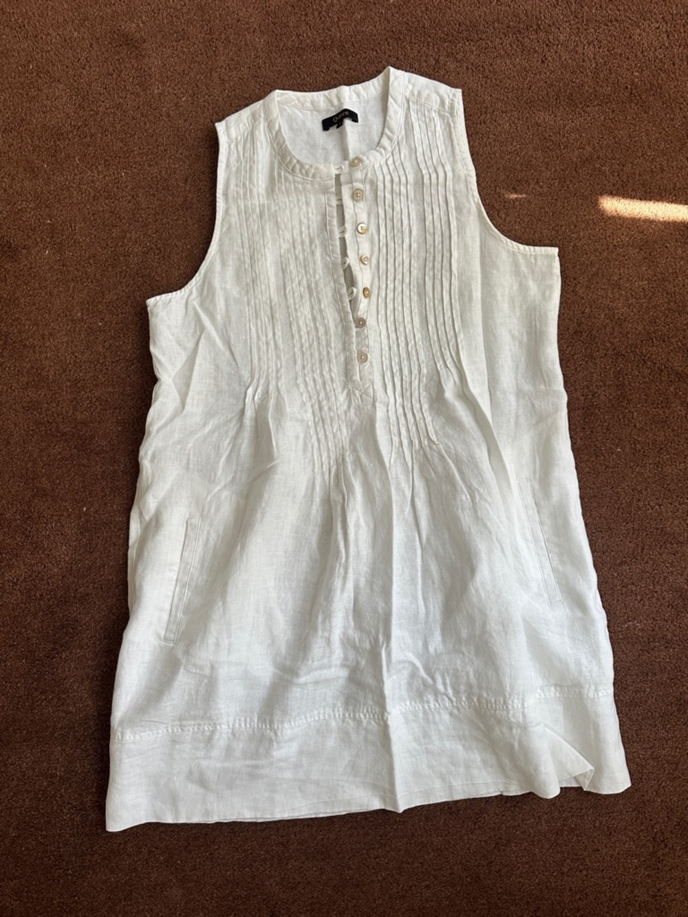 Quince White Sleeveless Pintuck Linen White Dress Size S